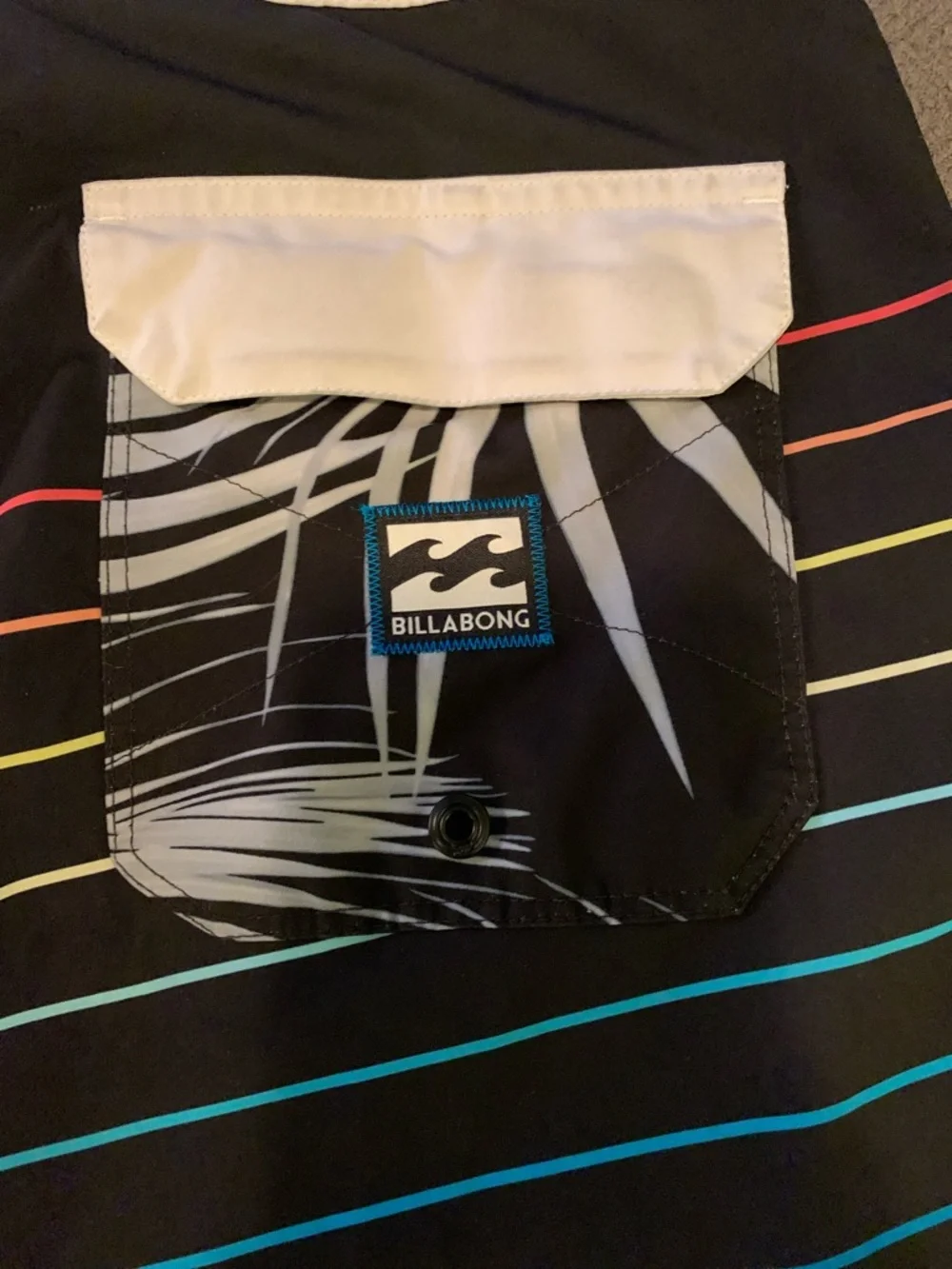 Billabong Black Boardshorts with Multicolor Stripe & Palm Print - Picture 3 of 6